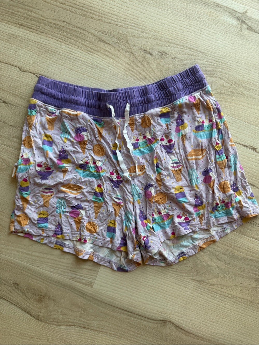 Little Sleepies Ice Cream Print Shorts - Purple Waistband, Multicolor